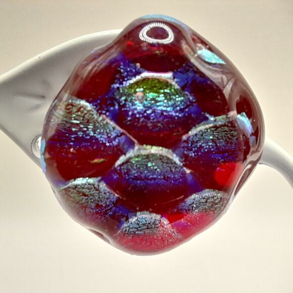 Artisan Iridescent Red Dichroic Glass Clip On Earrings Handmade Vintage Style - Picture 3 of 9